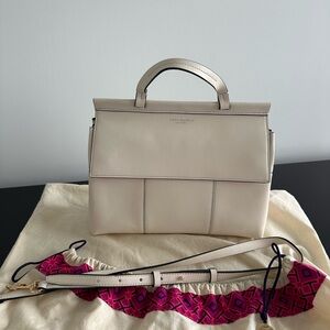 Tory Burch Ivory Satchel with Pink Accents